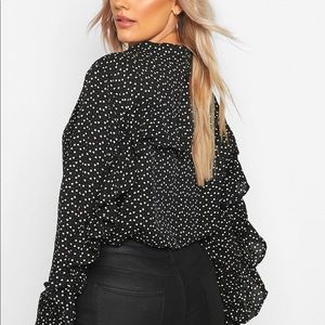 Boohoo heart button down with ruffle back